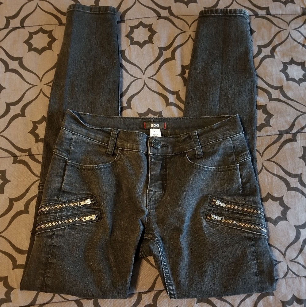 BDG Moto Zipper Skinny Denim Black Jeans 27